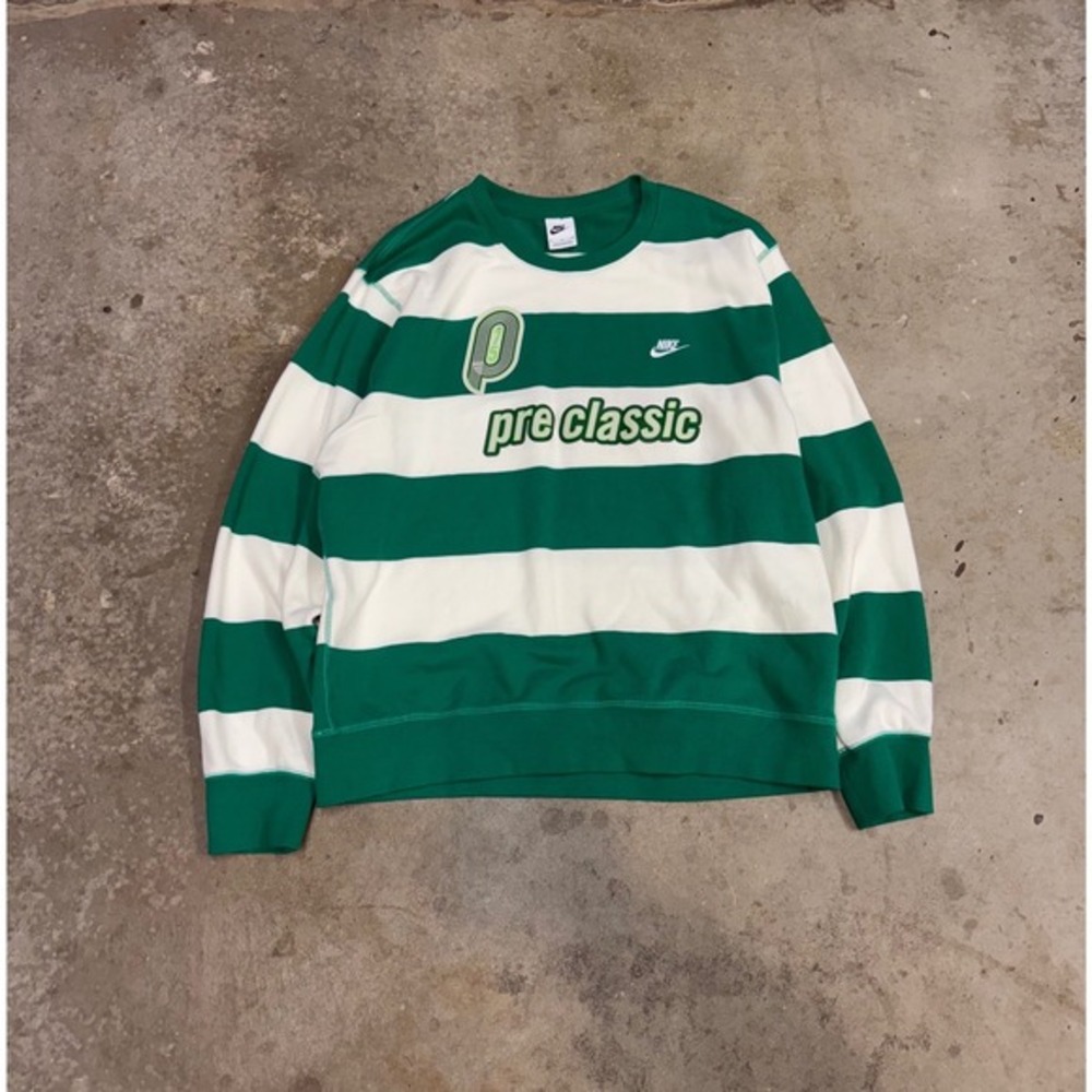 Nike Men’s Green & White Striped Crewneck - Pre Classic